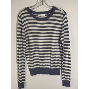 Love Tree Women Pullover Sweater Soft Knit Striped Long Sleeve Blue White Large